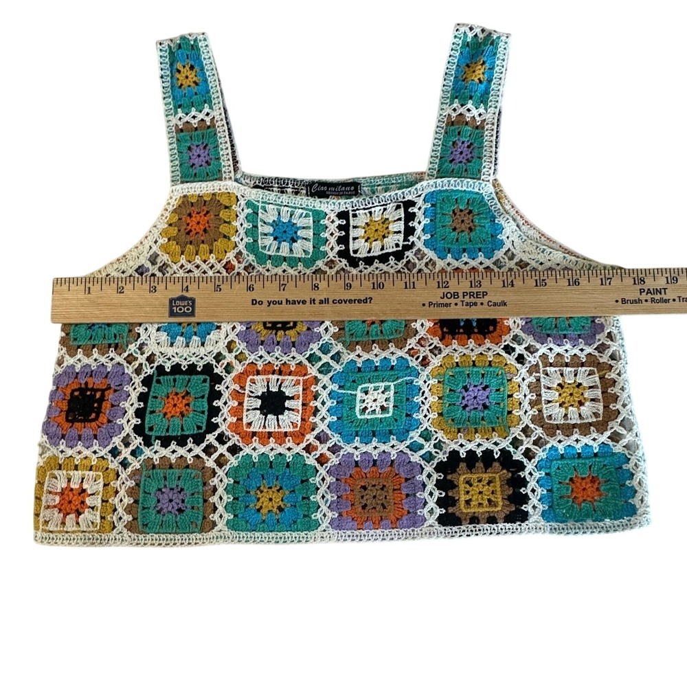 Ciao Milano Crochet Granny Square Crop Top Boho Festival Concert Summer Vibrant - Picture 4 of 5